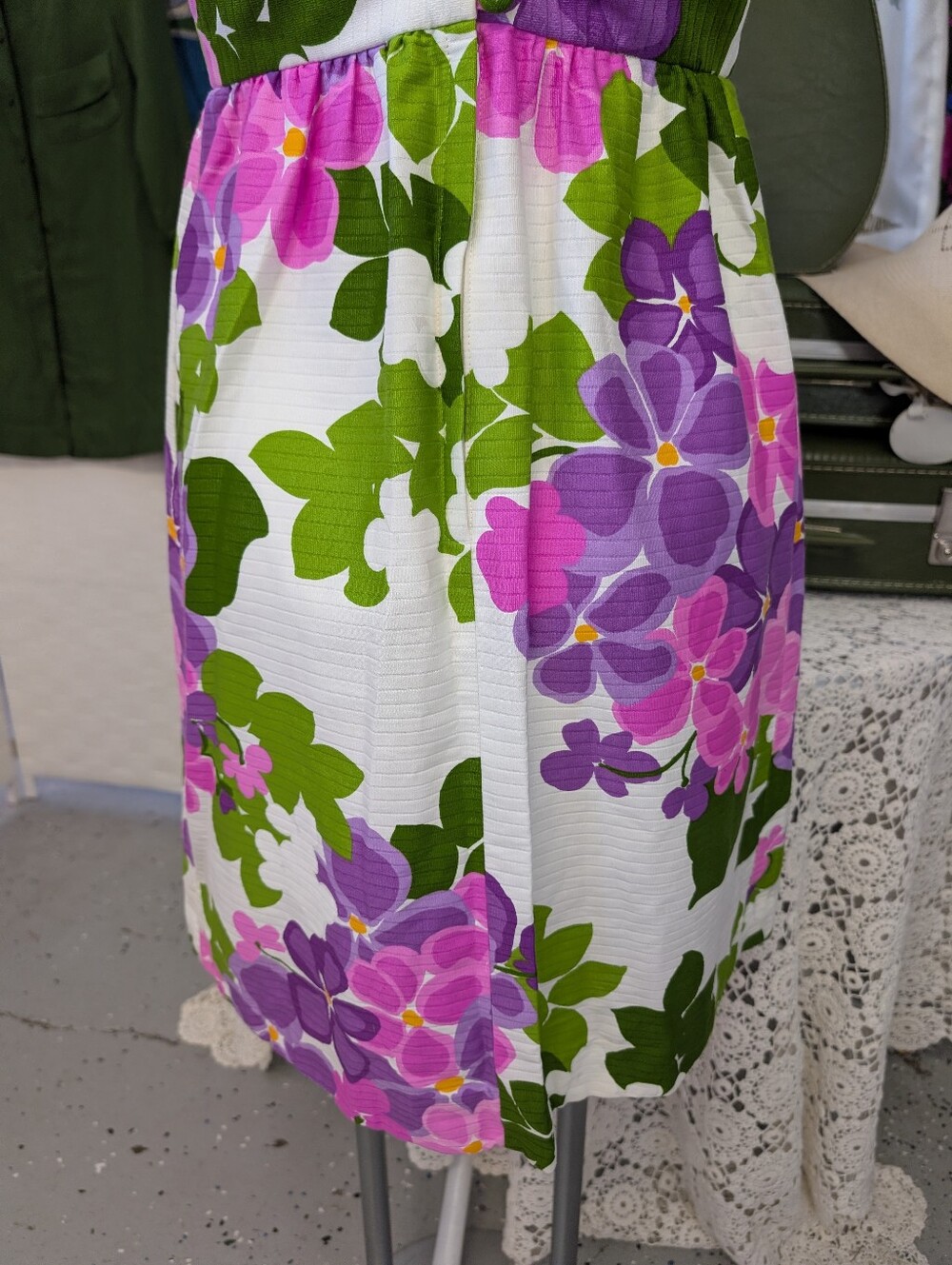 Vintage Dress Malia Of Honolulu Bright Floral Halter Sundress  Pink, Purple 1970 - Picture 5 of 9